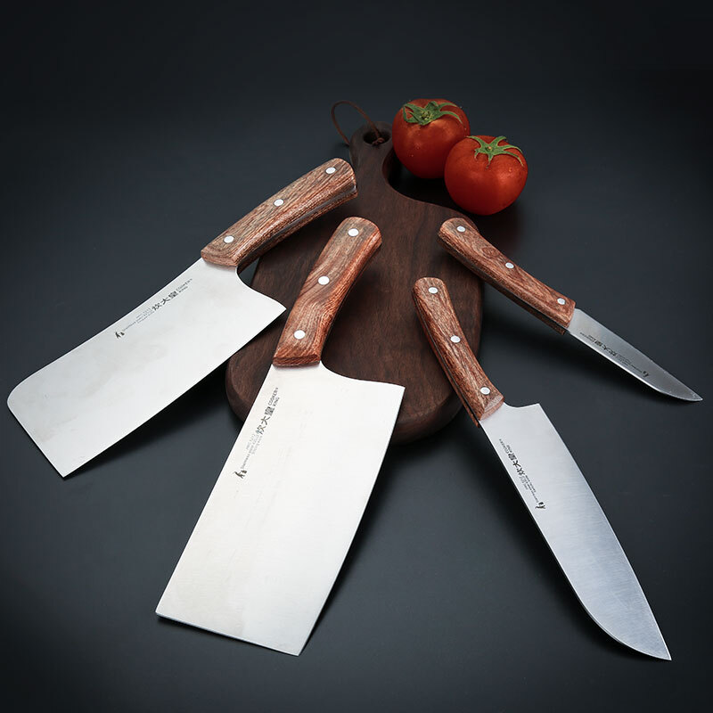 炊大皇 刀具套装 不锈钢易清洗菜刀5件套 彩木柄厨房家用切片刀 砍骨
