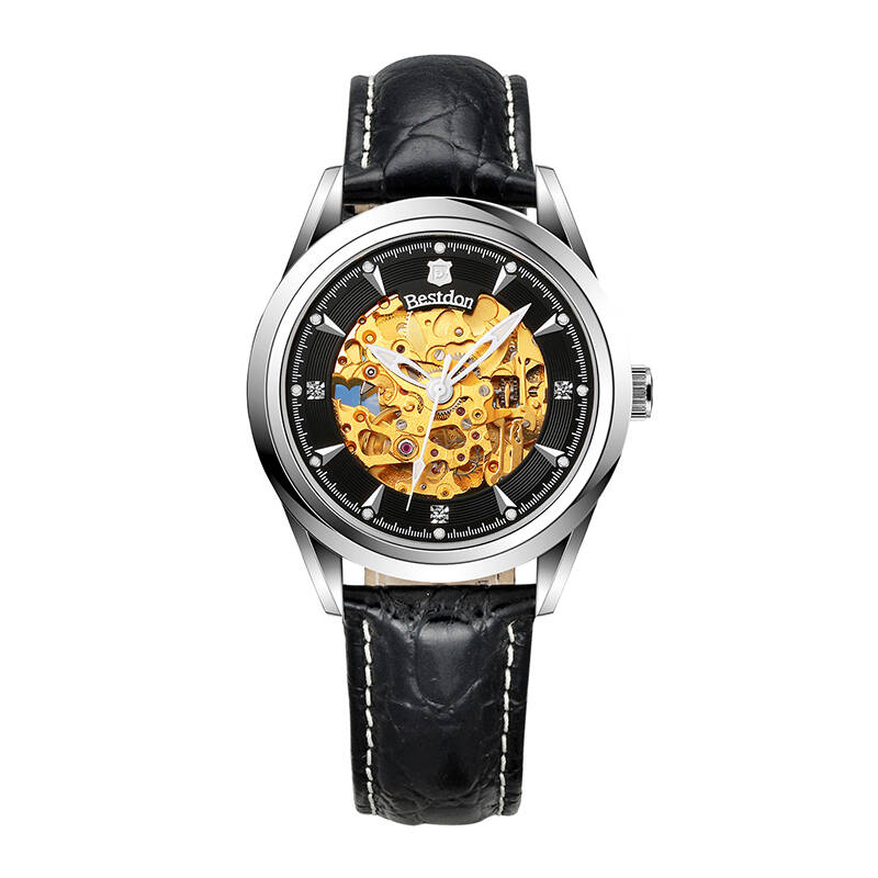 邦顿bestdon 全镂空机械表全自动男表水钻表全国联保bd7735g 皮带白壳