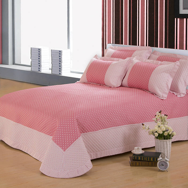 全棉斜纹绗绣夹棉床盖单人床双人床 床上用品 时尚甜心红 床盖240*255