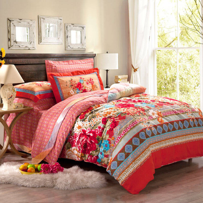 鸿运来家纺加厚高档全棉活性大版花被套被罩床单床上