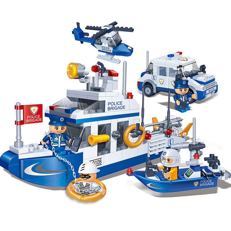 邦宝益智拼插积木儿童男孩警察拼装玩具-水上巡警8342 *2个