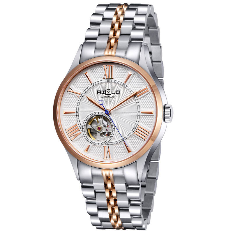 艾诺(ai luo)全自动机械表 男表(手表男士机械表 镂空) 间金玫面