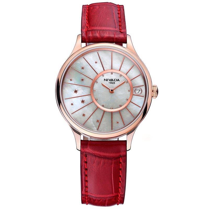 尼维达(nivada)手表 优雅系列真皮石英女表白盘红带lq8038-186741