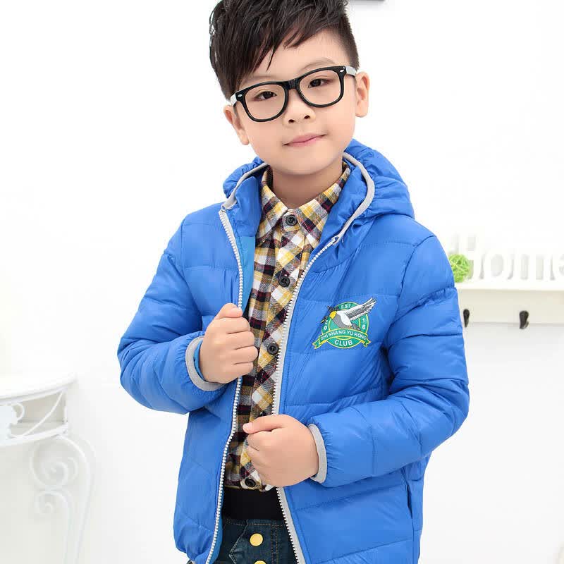 反季清仓正品秋冬新款短中大儿童羽绒服男童装羽绒服轻薄外套 天蓝色