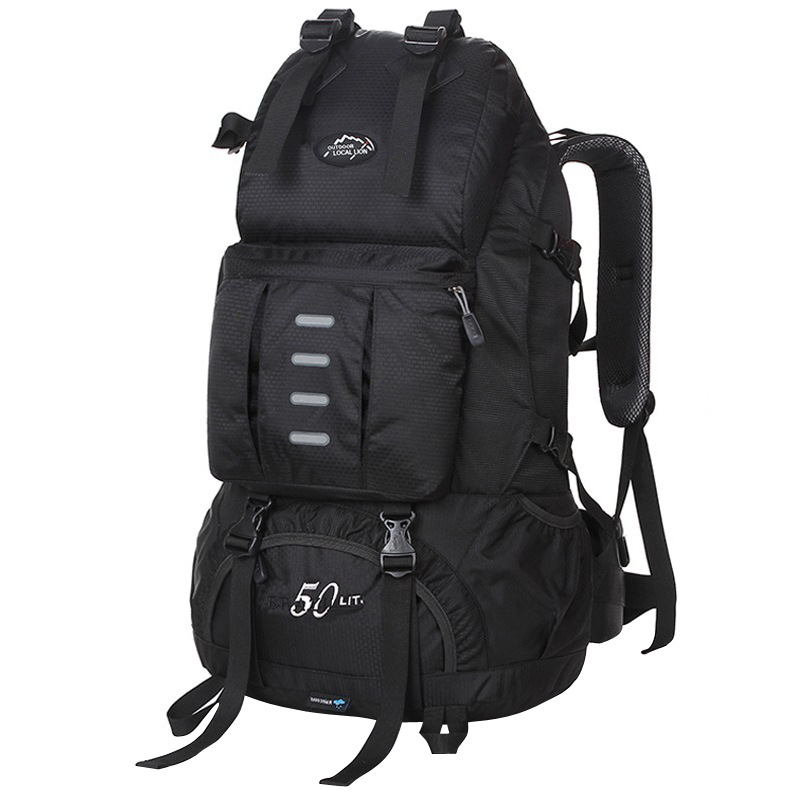力开力朗 双肩包 户外大容量登山包休闲旅行背包50L 带防雨罩 黑色 
