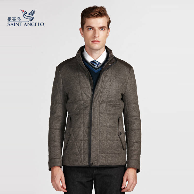 报喜鸟2014冬装新款男士商务休闲棉服 韩版立领棉袄 咖灰色 46/m