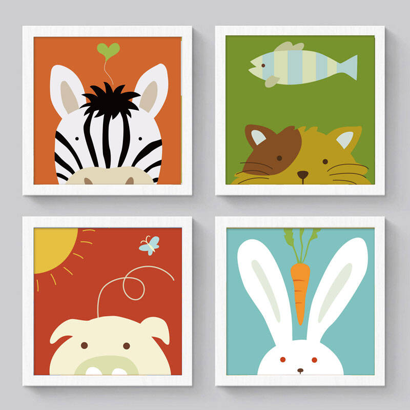 山迪 儿童壁画装饰画幼儿园卡通墙贴画挂画照片墙动物乐园 风景a无