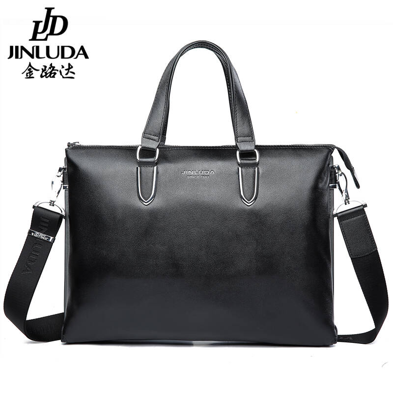 jinluda金路达 男士手提包商务休闲电脑公文包横款真皮单肩斜挎包头层