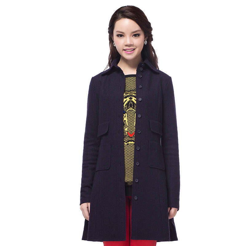 哥弟女装秋冬新韩版长款羊毛呢外套大衣厚490073 蓝黑色 s(2码)