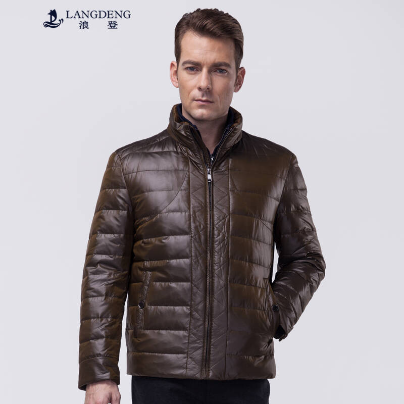 浪登 秋冬新款休闲保暖立领辑行涂层白鸭绒羽绒外套3k8003 深啡色 xxl