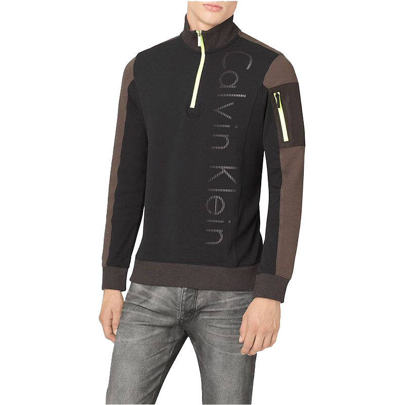 calvin klein /ck 新品 男士时尚立领 半拉链长袖t恤 21020288 黑色 l