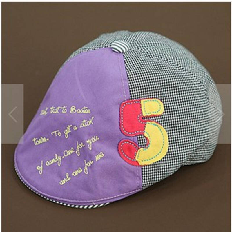 韩版鸭舌帽春天新款儿童帽子婴儿帽子男女宝宝数字5贝雷帽 浅紫色
