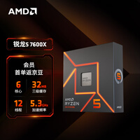 AMD锐龙5 7600X处理器(r5) 6核12线程 加速频率至高5.3GHz 105W AM5 盒装CPU 畅玩打瓦/三角洲/CSGO