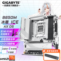 技嘉B650M AORUS ELITE AX ICE冰雕 白色主板带WiFi/蓝牙支持AMD R7 7800X3D/9800X3D/9700X/9600X CPU B650M AORUS ELITE AX ICE