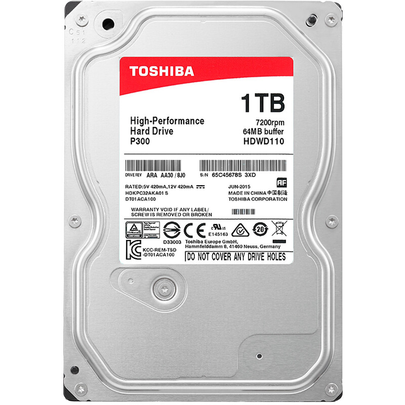 东芝(toshiba)p300系列 1tb 7200转64m sata3 台式机硬盘