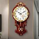 凯恩斯（KAIENSI） 挂钟客厅钟表欧式复古时钟摇摆石英钟表电波创意木质挂表家用 1340D-水仙花-霸.王扫秒机芯 12英寸