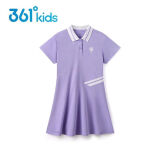 361°女童装针织连衣裙2024夏季新款中大童小学生翻领透气儿童休闲裙子 浅兰紫 160