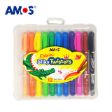 AMOS 韩国进口细杆蜡笔油画棒 儿童画笔 24色可旋转可水洗儿童画画笔 塑盒装油画棒 12色盒装