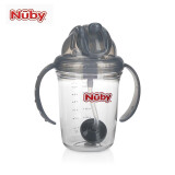 Nuby努比婴儿学饮杯吸管杯防漏儿童水杯带手柄360度宝宝魔术杯 灰色带刻度 240ml