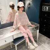 女童春装套装2021新款韩版网红洋气春秋纯棉中大童女孩春季两件套 粉红色 150cm