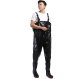 钢米 XF046 下水裤连体钓鱼裤防水衣服连体下水雨裤皮叉捕鱼钓鱼渔裤背带 PVC37 黑色皮纹针织100丝