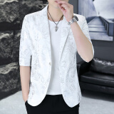 费洛仕夏季七分袖西服男士青年小西装韩版修身非主流中袖潮流薄款发型师 818白色 XL