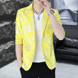 费洛仕夏季七分袖西服男士青年小西装韩版修身非主流中袖潮流薄款发型师 818黄色 L