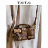 toutou2025女款包包原创复古学院毛呢格剑桥包复古小方包 复古英伦棕【现货】
