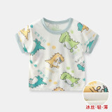 衣丽家泰儿童短袖T恤夏季轻薄冰丝上衣宝宝时尚卡通套头衫 冰丝短袖-浅绿恐龙 120cm