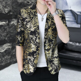 费洛仕夏季七分袖西服男士青年小西装韩版修身非主流中袖潮流薄款发型师 818金色 M