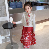 MAKOSBEAR童装女童套装2023冬季新款中国风儿童儿童套装马面裙三件套ZS6622 酒红 140(建议身高135cm)