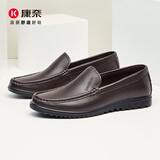 康奈皮鞋男四季款男士透气豆豆鞋镂空商务休闲简约套脚轻质舒适男鞋子 1167849咖色 41