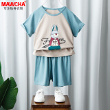 Mawcha儿童纯棉短袖套装2024夏季新款圆领T恤亲子款家居服男女童睡衣 兔子 120