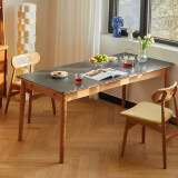 欧策（ouce）实木岩板餐桌北欧樱桃木意式纯白黑色大理石家用小户型餐桌椅组合 1.2m-纯黑岩板-樱桃木升级加厚