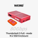 WERO雷电5全模式硬盘盒NVMe M.2固态USB协议全兼容外置扩容移动盒支持雷电3/4/5/USB兼容Pcie5.0硬盘 雷电5全模式硬盘盒-红色+橙色硅胶套