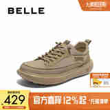 百丽一脚蹬休闲布鞋男25秋季新款商场同款厚底增高鞋8SW11CM5 卡其色 38 (240mm)