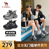 骆驼（CAMEL）【迪丽热巴同款】银月复古老爹鞋增高男女鞋运动休闲鞋情侣同款 L24A283742 女款 灰/枪/黑 36