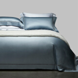 丝域（SIYU）高端100支匹马棉床上四件套全棉贡缎床单被套纯色简约轻奢床品 100支刺绣镂花-水洗蓝 2.0米床 被套220X240cm