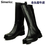 斯伦瑞克（simericc）金典款全牛皮男士马靴 阅兵骑士长短靴 保暖摩托真皮马丁靴CX919 黑色全皮单靴 42