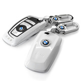 SAIBON 适用于2018款宝马钥匙扣新5系新3系320li1系7系新X1X35真皮钥匙 智能款亮面带钻-陶瓷白 宝马X3 X4 新X1 X5 X6 528iGT