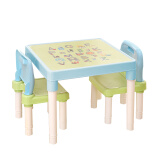 儿童塑料桌椅组合幼儿园卡通小桌子小椅子家用宝宝学习吃饭桌游戏桌套装 蓝色印花版（一桌二椅）