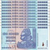 非洲-全新UNC 津巴布韦纸币 亿万富翁钱币收藏套装 已退出流通 100万亿津元 P-91 10张