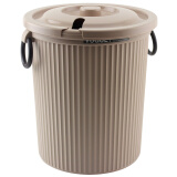 加厚塑料带盖茶渣桶排水桶 茶叶垃圾桶茶水桶 附滤渣网 8L 卡其色
