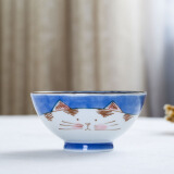光峰 卡通饭碗日本进口儿童餐具日式可爱陶瓷碗釉下彩工艺 彩绘3色猫蓝色