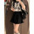 LPOX减龄学院风短袖T恤女+黑色百褶裙夏季新款宽松学生两件套装 白色衫+黑色百褶裙[套装] S_60斤-85斤
