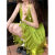 FRYZ裙子连衣裙2024夏装女新款套装长裙学生夏季森系温柔风ins显白吊 绿色短 S 70-95斤