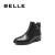 BELLE/百丽专柜同款纯色方跟牛皮女短靴切尔西靴BMT40DD6 黑绒里 34