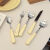 HUKID奶酪柄刀叉勺陶瓷柄不锈钢刀叉家用高颜值叉勺甜品勺