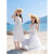 瑞央亲子装一家三口海边度假沙滩裙三亚出游母女装白色连衣裙旅游长裙 女宝130