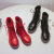 内增高马丁靴2024新款女靴秋冬加绒加厚牛皮厚底坡跟红色短靴 红色.厚绒里 38